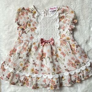 LITTLE LASS BABY FLORAL BUTTERFLY LACE CROCHET FRILLY GOWN FLUTTER SLEEVE DRESS